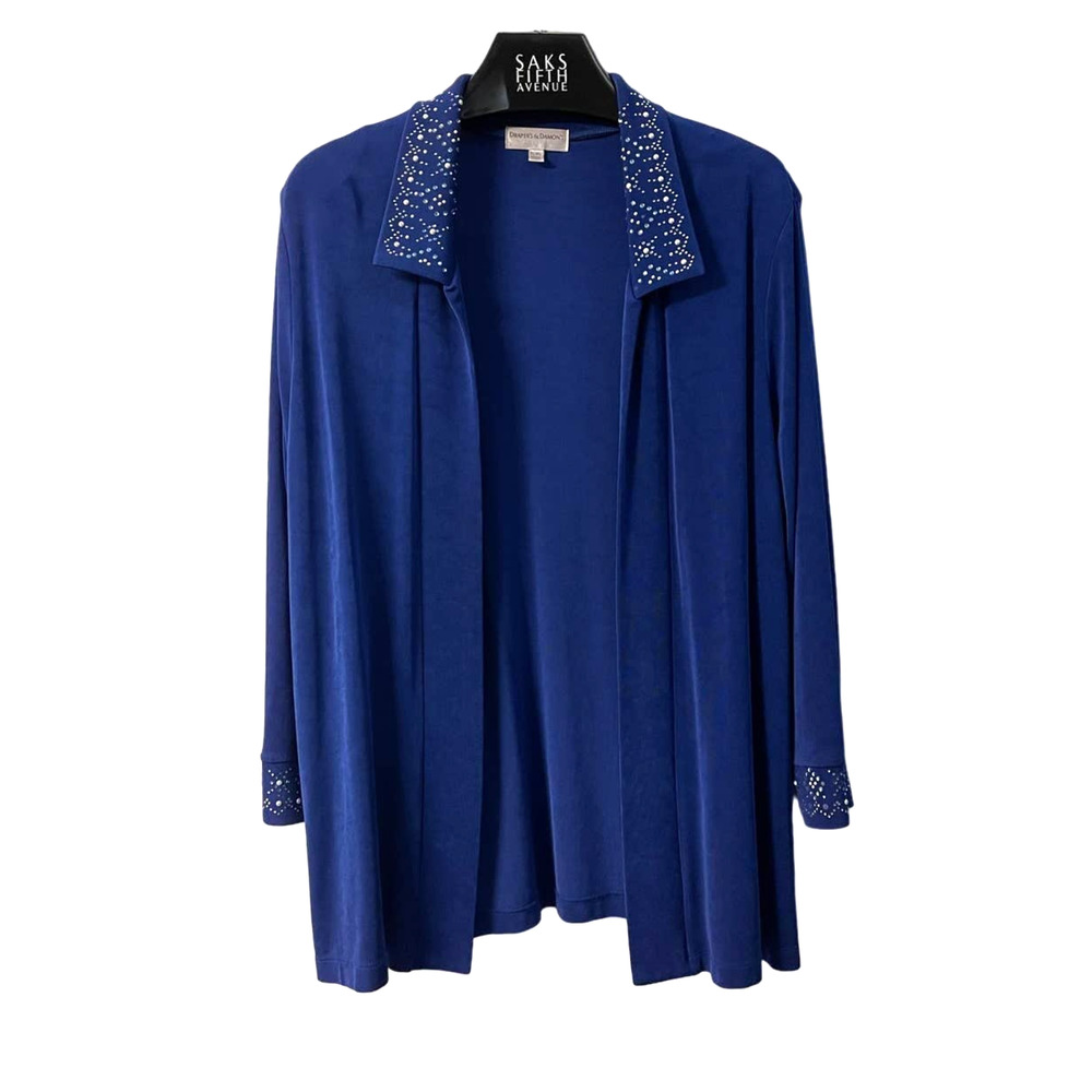 DRAPER'S & DAMON'S Size PL Blue Open Jacket Slinky Knit Travel Embellished
